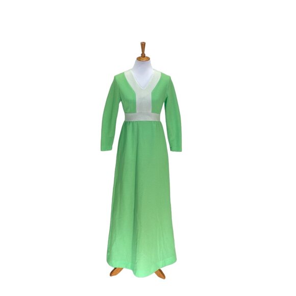 Jones 3/4 Sleeve Maxi Dress Green Size 8 Vintage Retro Minimalist 60s Mod Boho - Picture 2 of 15
